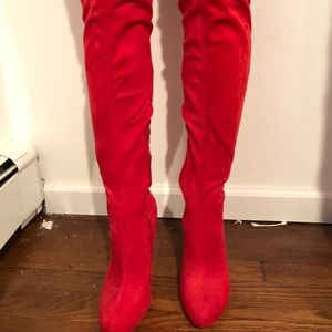 Over the knee red suede boots